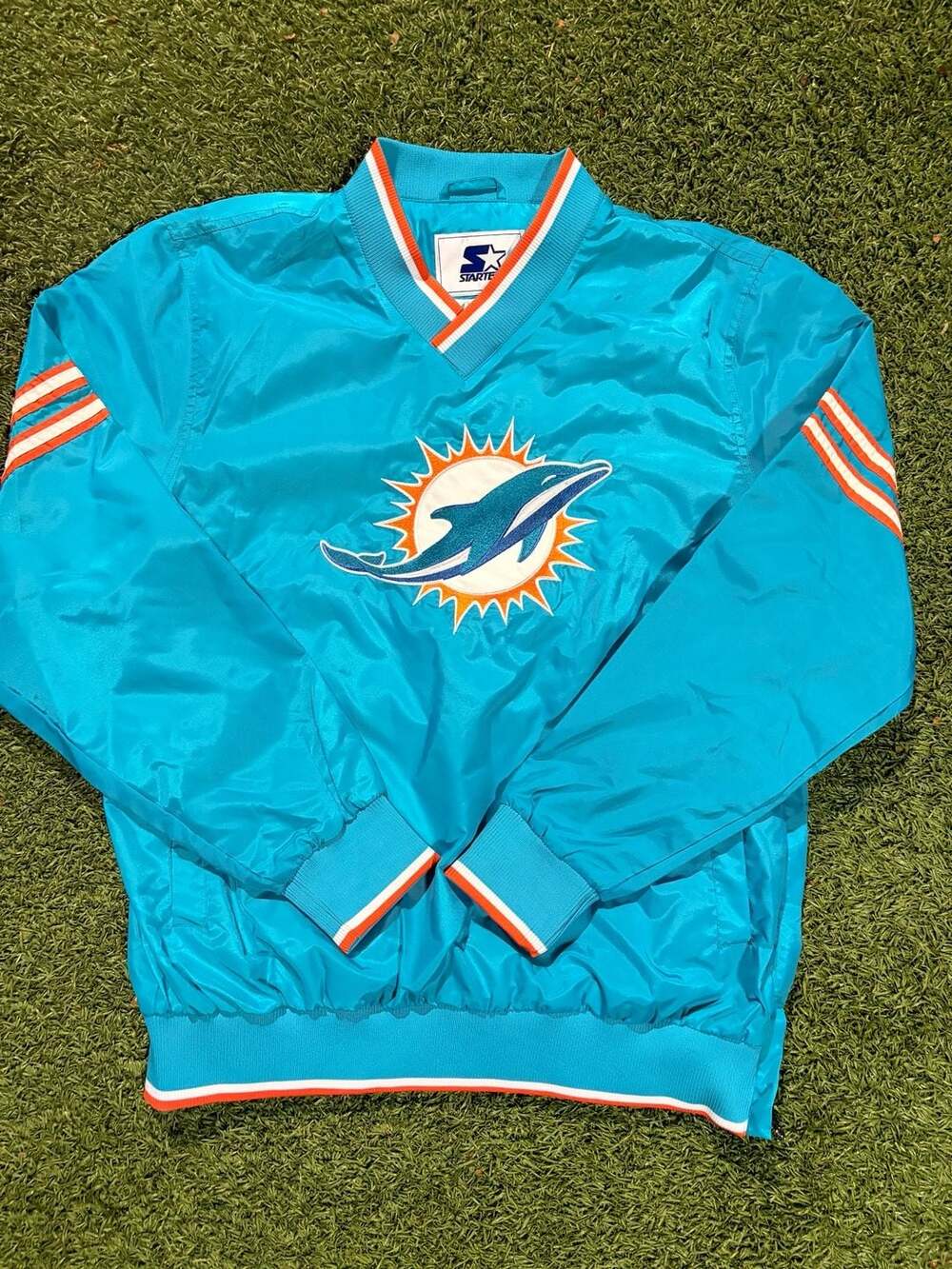 Starter Miami Dolphins V-Neck Pullover Windbreaker Jacket Aqua Size Large